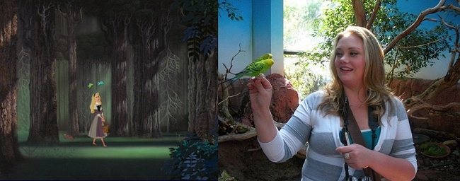 Still from Disney's''Sleeping Beauty'' alongside a candid photo of Kelsey